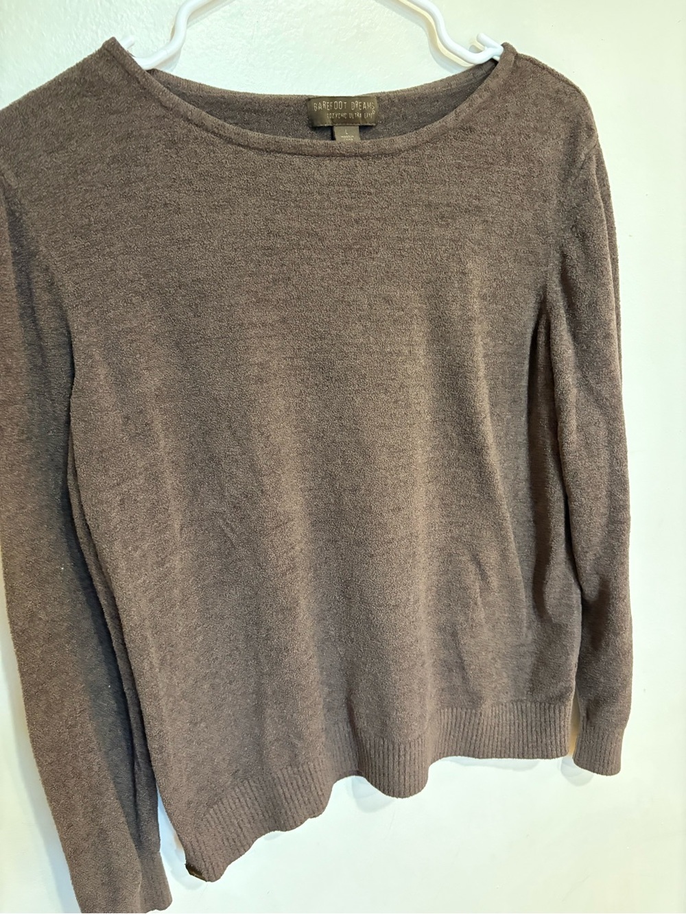 Barefoot Dreams CozyChic Ultra Lite Brown Pullover Boatneck Sweater size large